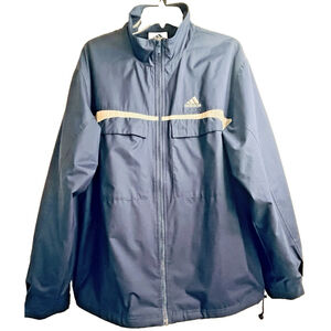 Vintage Adidas Mens M Jacket Lightweight Full Zip Blue Mesh Lining Collar Zipper